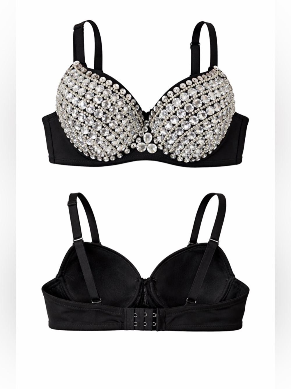Rhinestone Crystal Bra Top Glam Black Festival Burlesque Stage 32–36 ABC - Picture 5 of 5